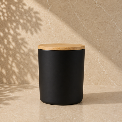 Black vanilla soy candle with bamboo lid - included in Cosy for Two couples gift hamper by The Gifting Pantry
