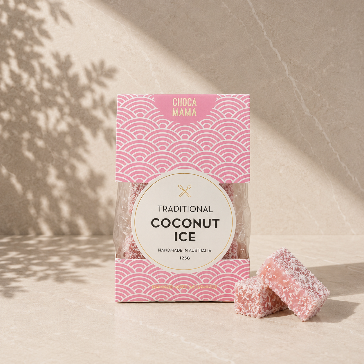 Chocamama Traditional Coconut Ice 125g – handmade in Australia, luxury gift hamper inclusion by The Gifting Pantry