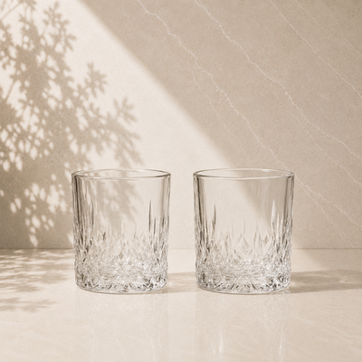 2 x Crystal-cut whisky tumblers