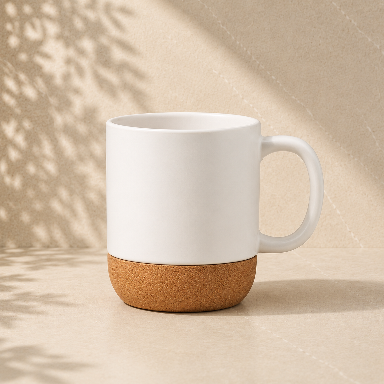White matte ceramic mug with cork base - included in Cosy for Two couples gift hamper by The Gifting Pantry