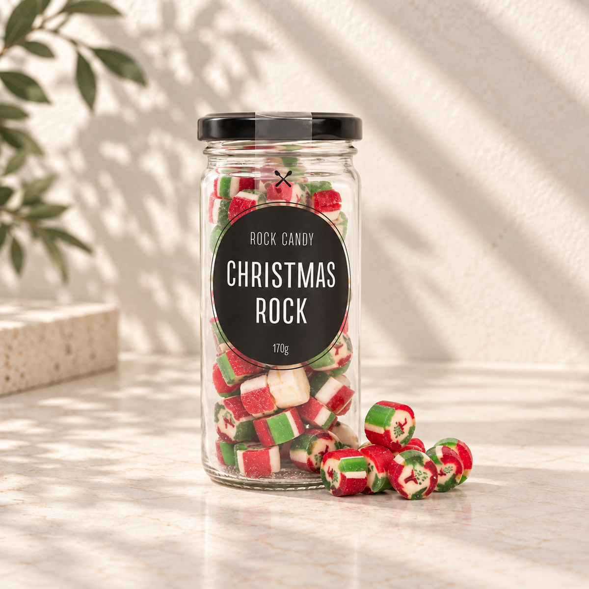 Christmas Rock candy in a glass travel jar, handmade in Australia, chosen for Christmas gift hampers by The Gifting Pantry