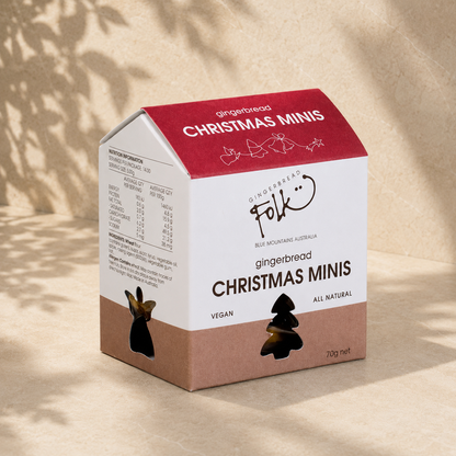 Gingerbread Folk Christmas Minis 70g, lightly spiced mini gingerbread in festive shapes, from The Gifting Pantry