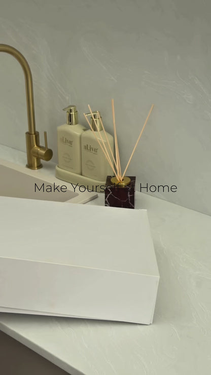 Make Yourself at Home new home gift hamper - ceramic mug, soy candle, English Breakfast tea, shortbread biscuits and tea towel in white gift box