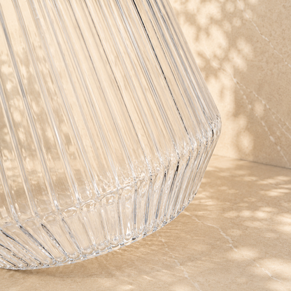 Close up of a Velora tumbler's fluted sides catching the light