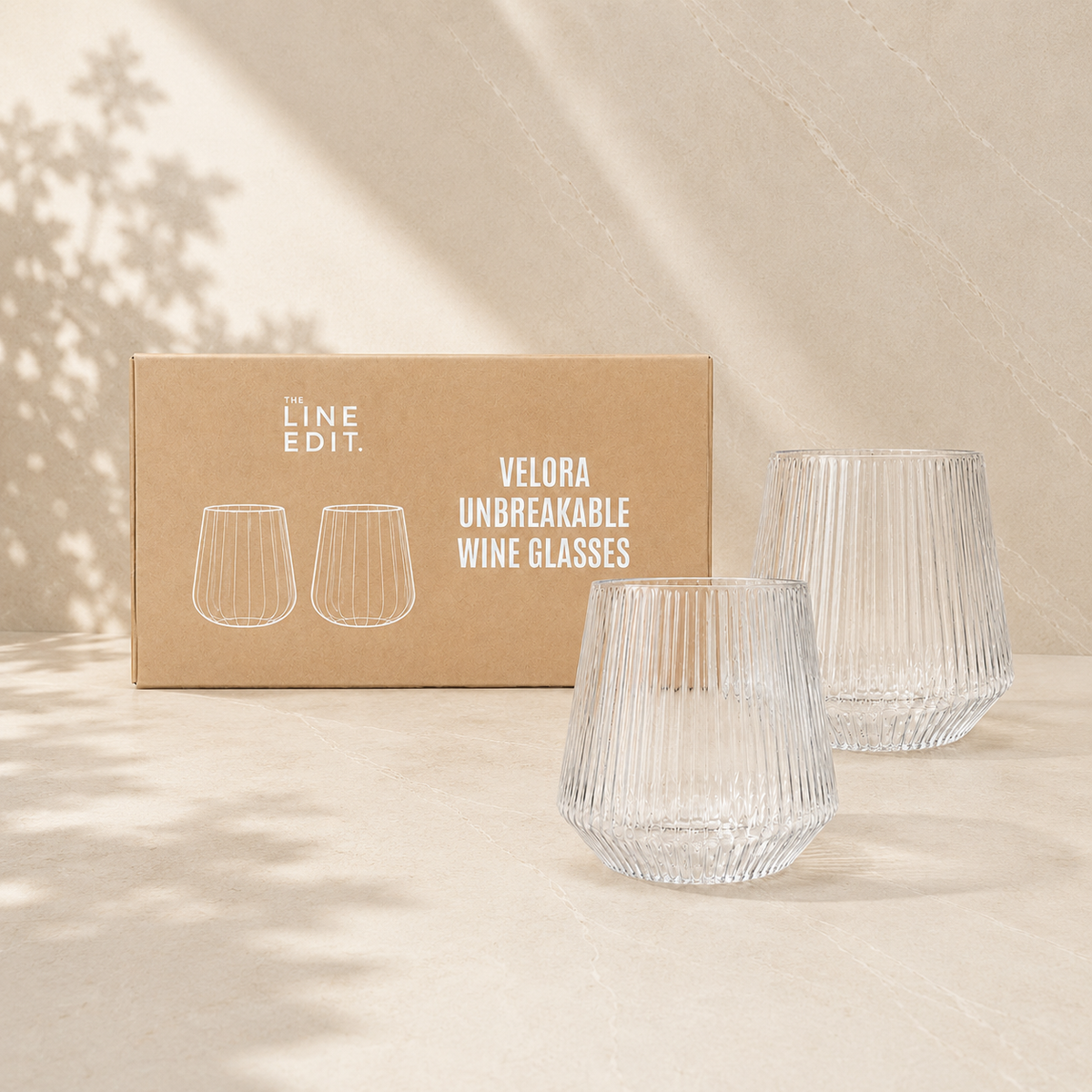 Velora tumbler gift set of two fluted 450ml Tritan tumblers in a kraft presentation box